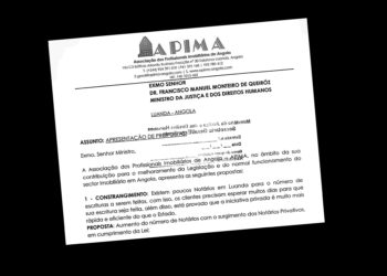 Carta da Associação dos Profissionais Imobiliários de Angola entregue ao Ministro da Justiça